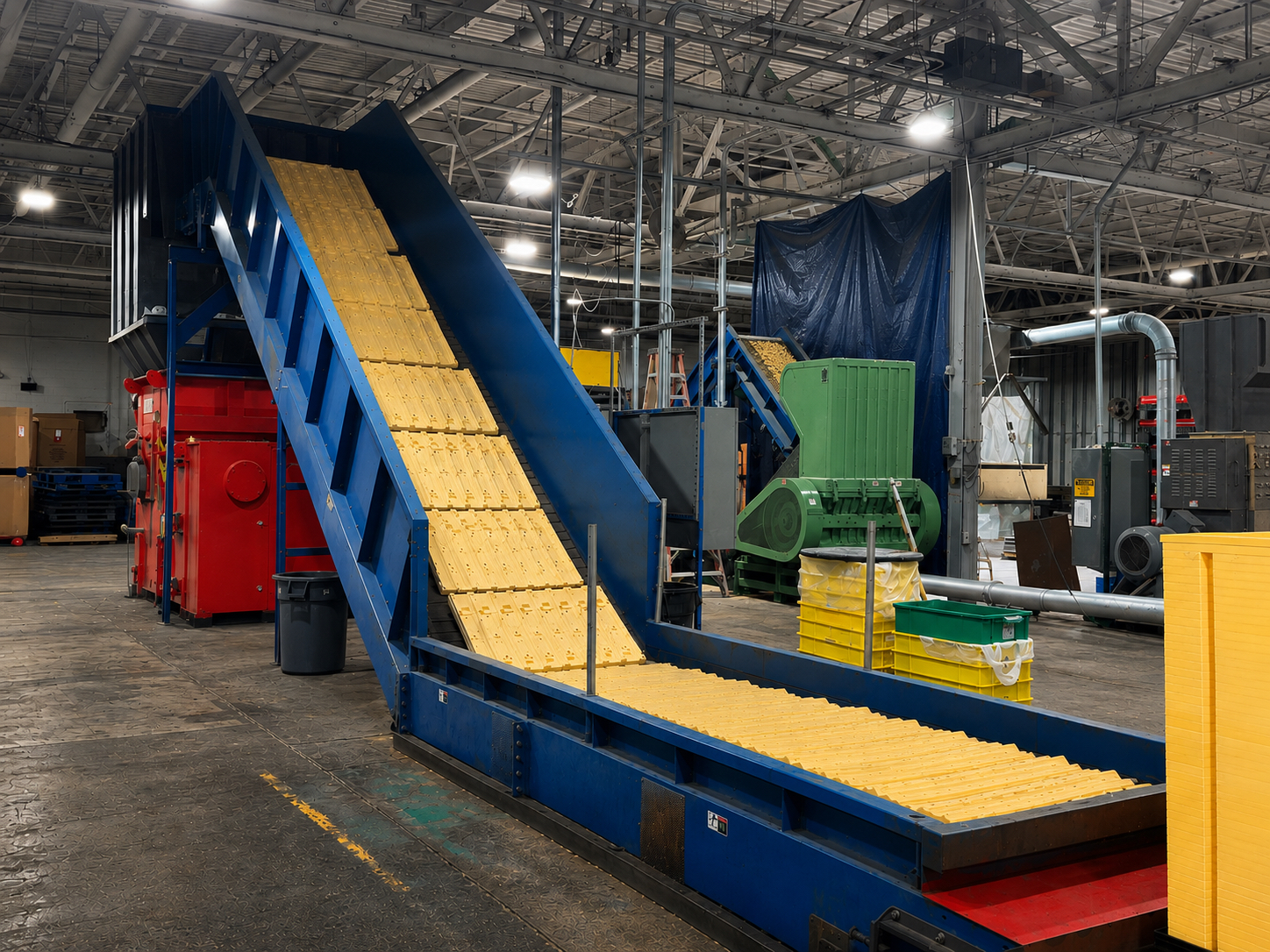 PRI Weima shredder and conveyor system for material size reduction